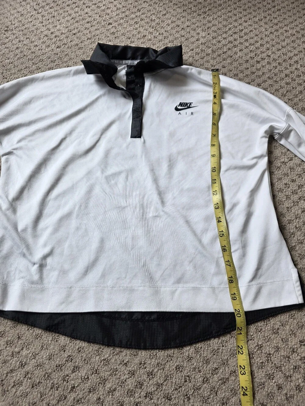 Nike Air Long Sleeve Polo Top in White with Black Trim